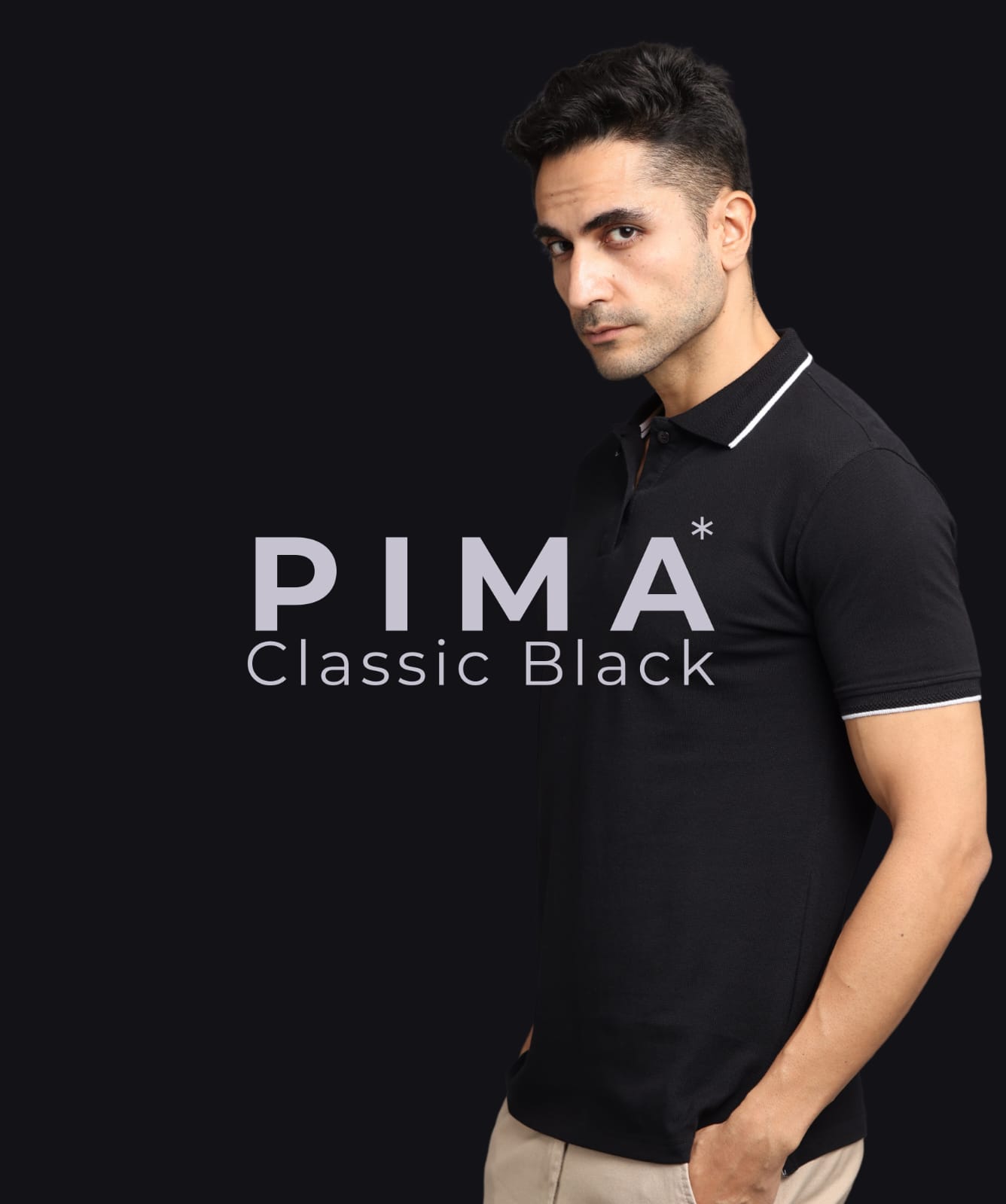 PIMA Classic Black Polo T-Shirt – White Piping Short Sleeve