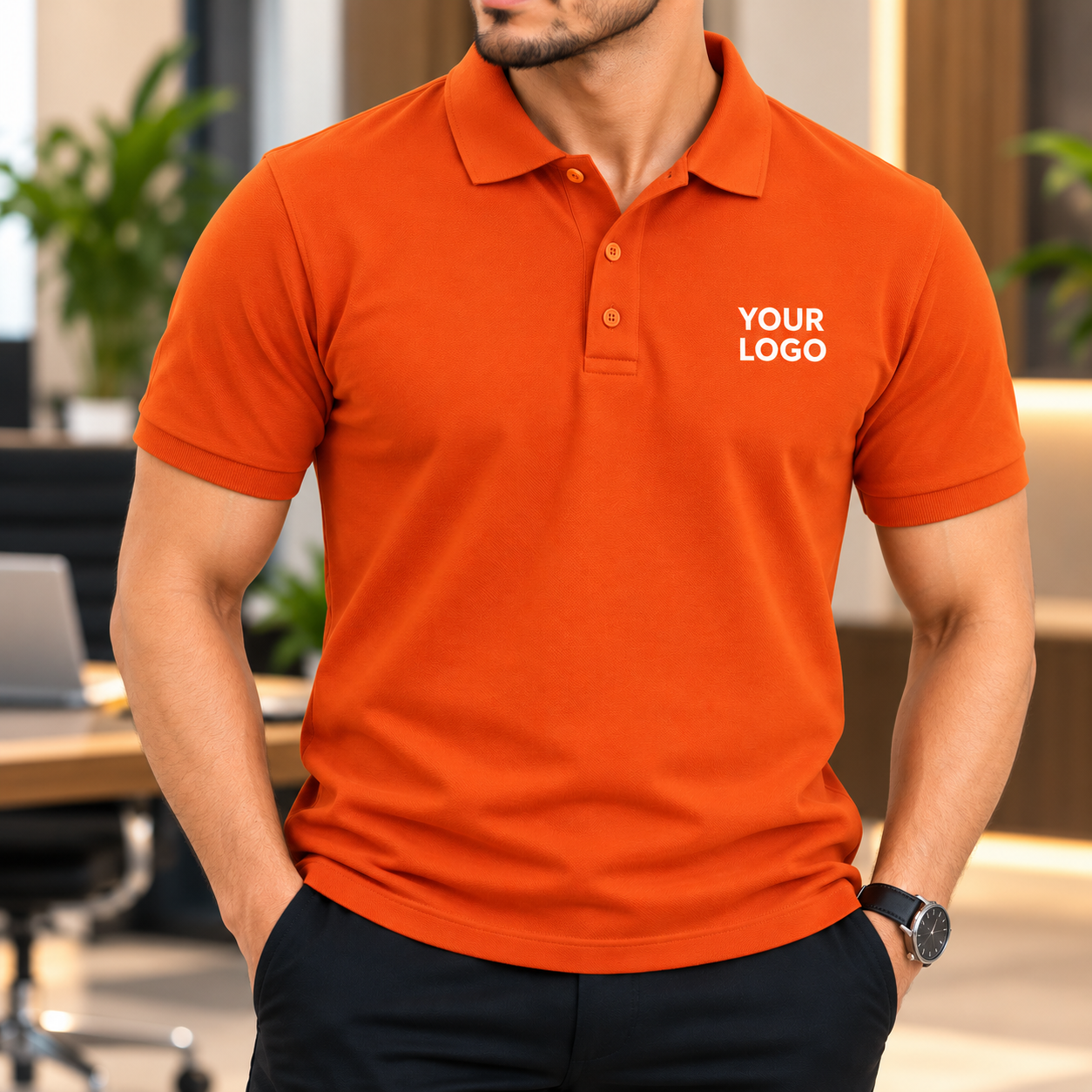 Bright Orange Corporate Polo T-Shirt for Men – Premium Half Sleeve Office Wear