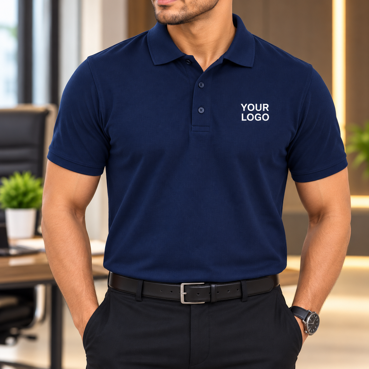 Navy Blue Corporate Polo T-Shirt for Men – Classic Half Sleeve Office Wear
