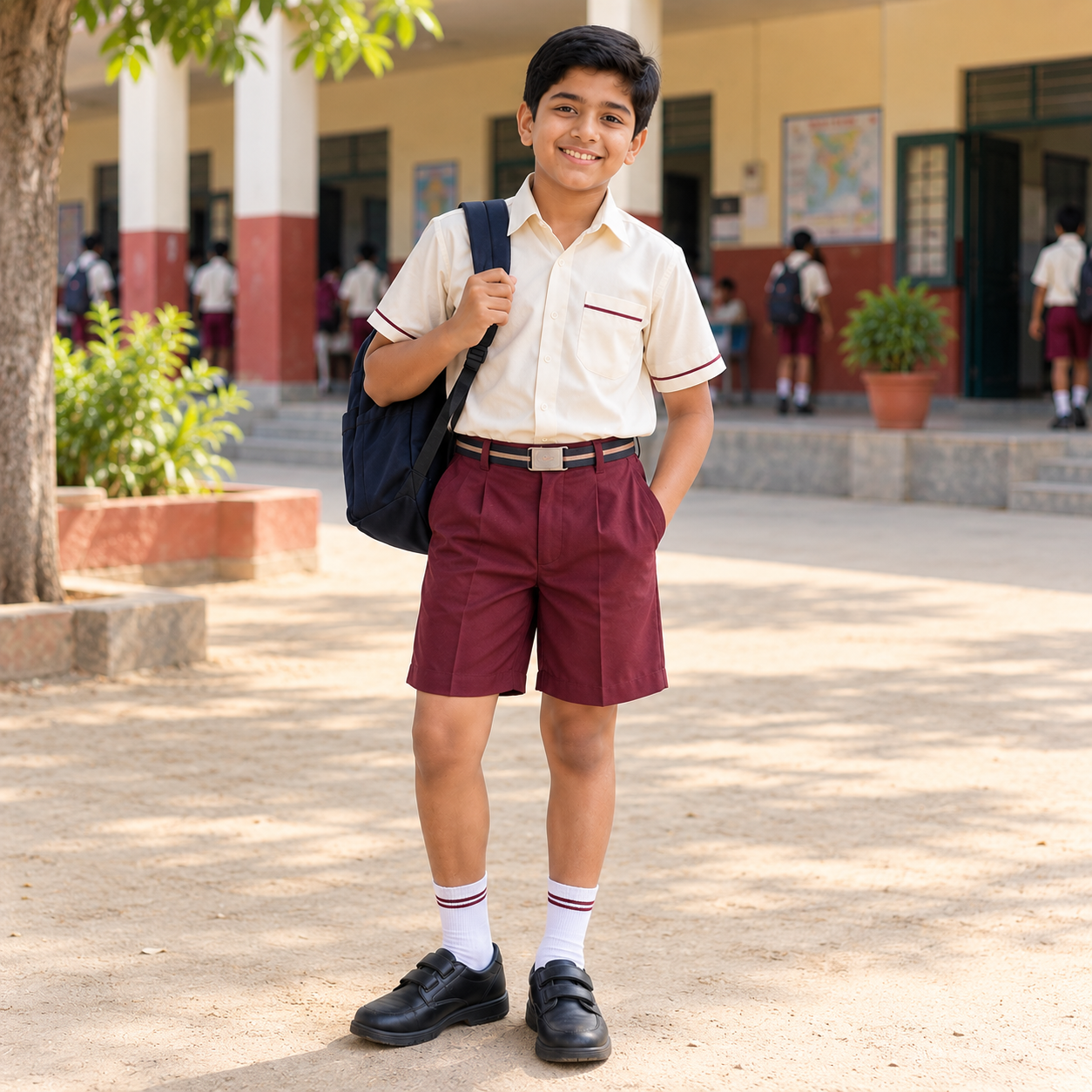 Boys Summer School Uniform – White & Maroon