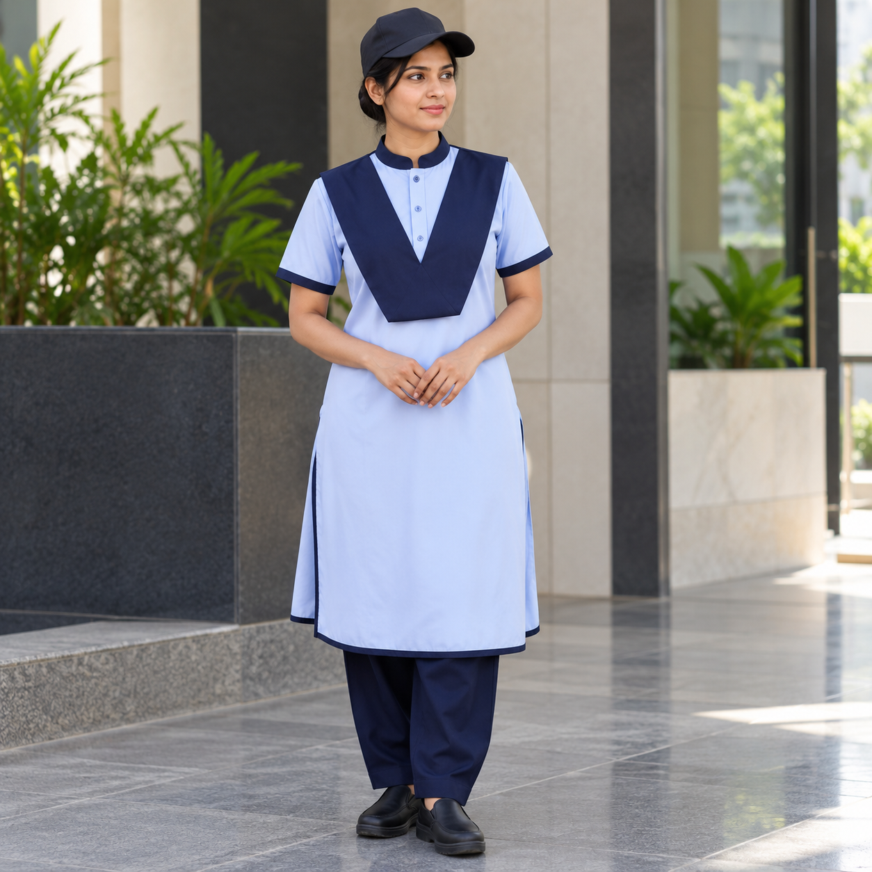 Women's Light Blue and Navy Blue Housekeeping Uniform