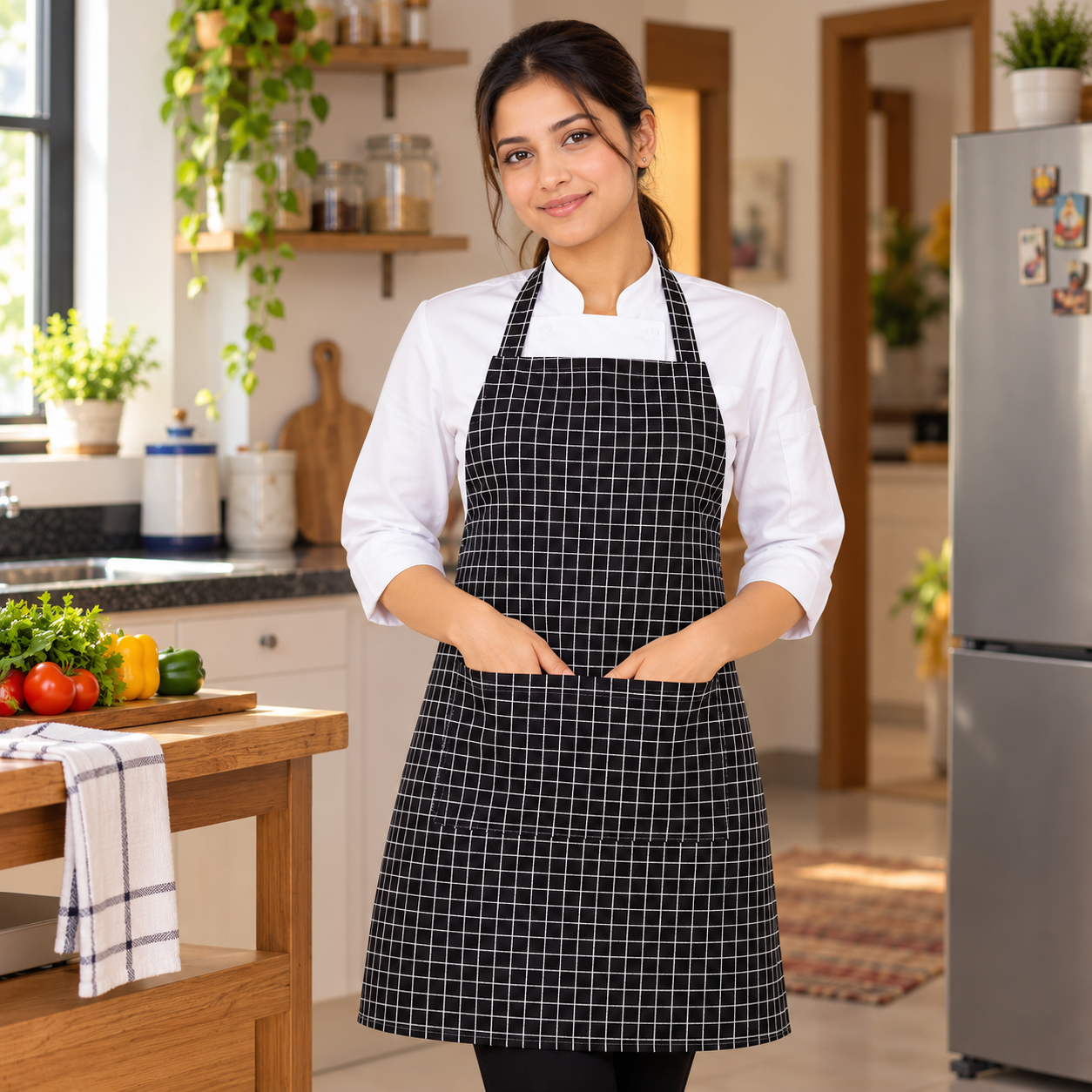 Women's Black and White Checkered Kitchen Apron
