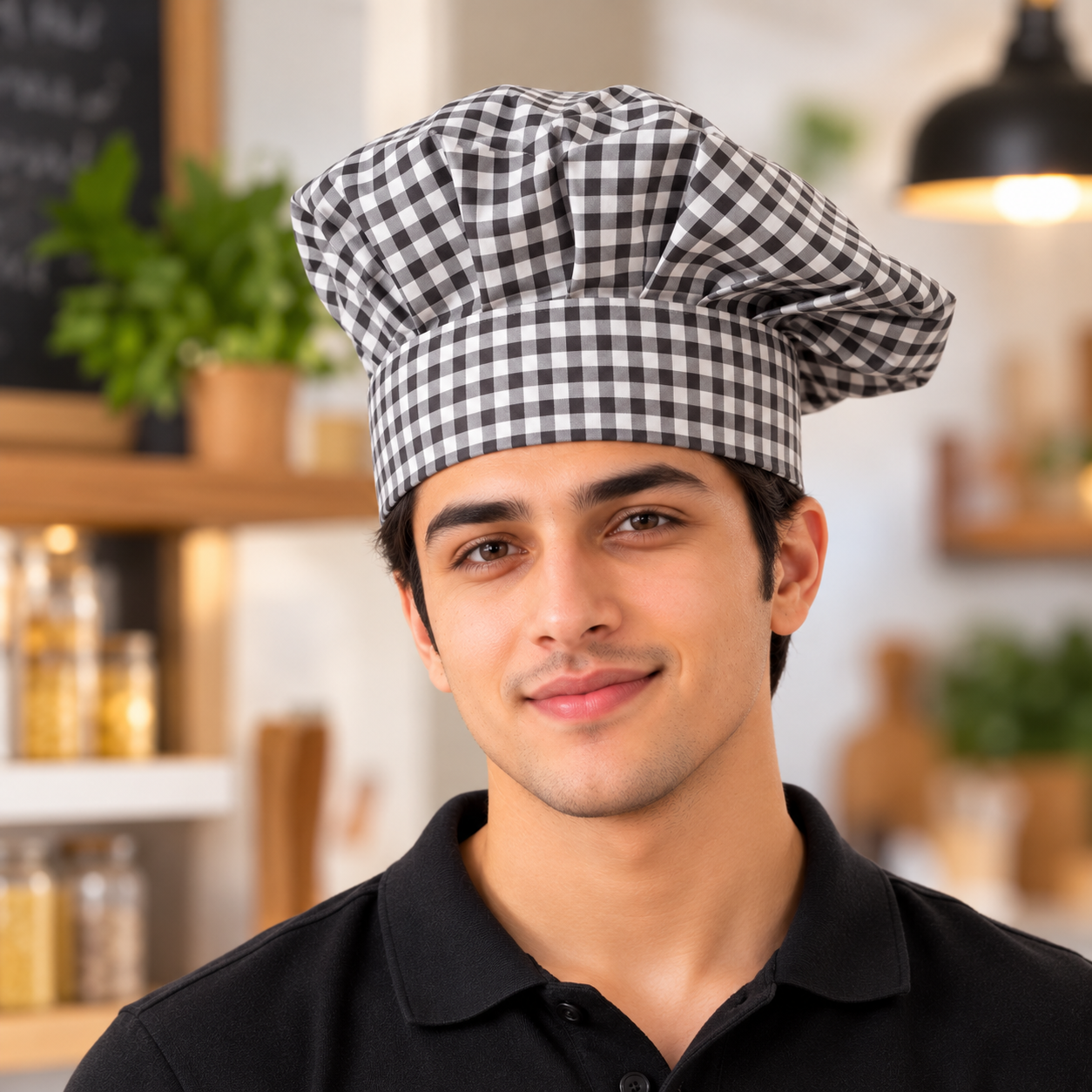 Black and White Checkered Chef Hat – Professional Kitchen Cap