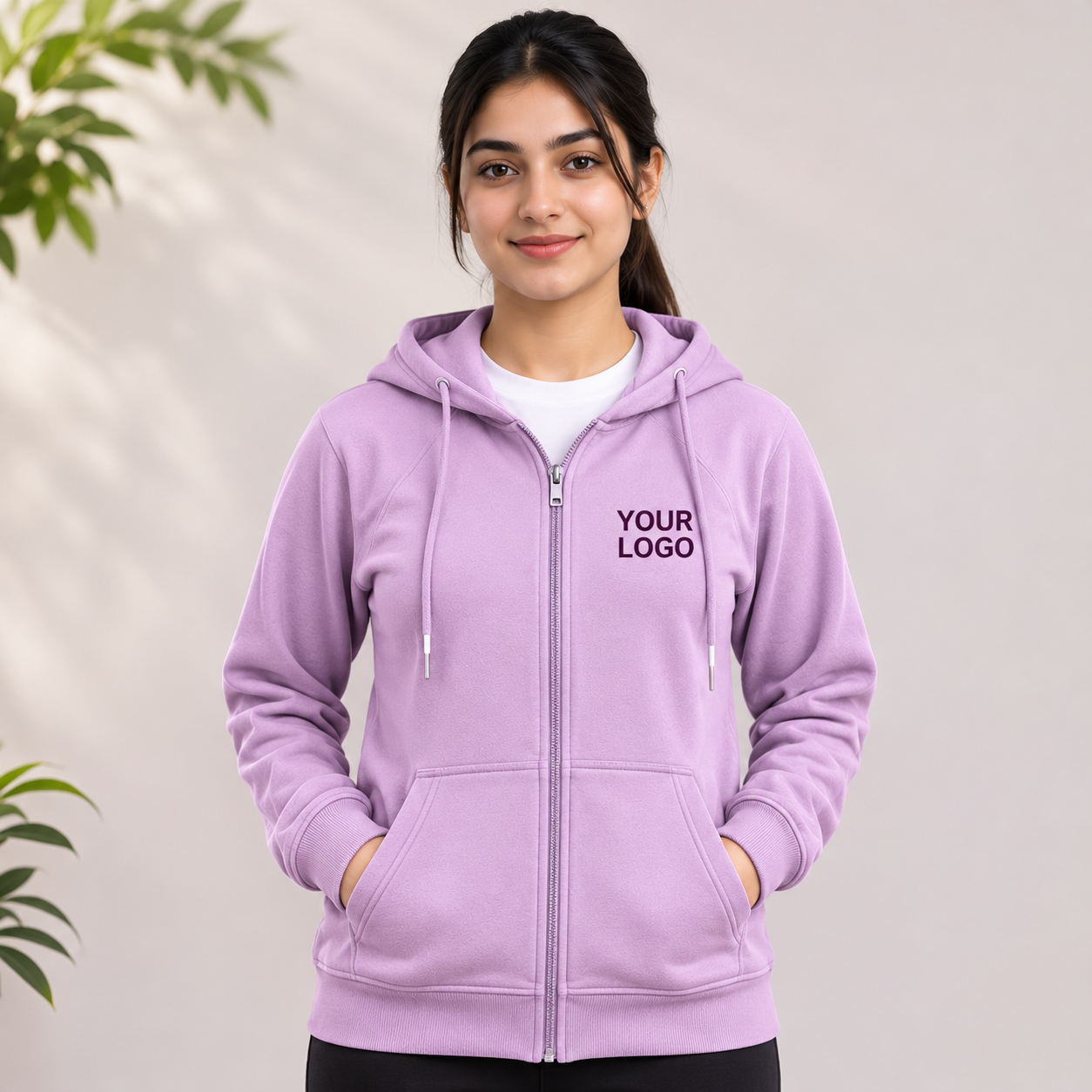 Lavender Corporate Zipper Hoodie – Custom Logo Hooded Sweatshirt