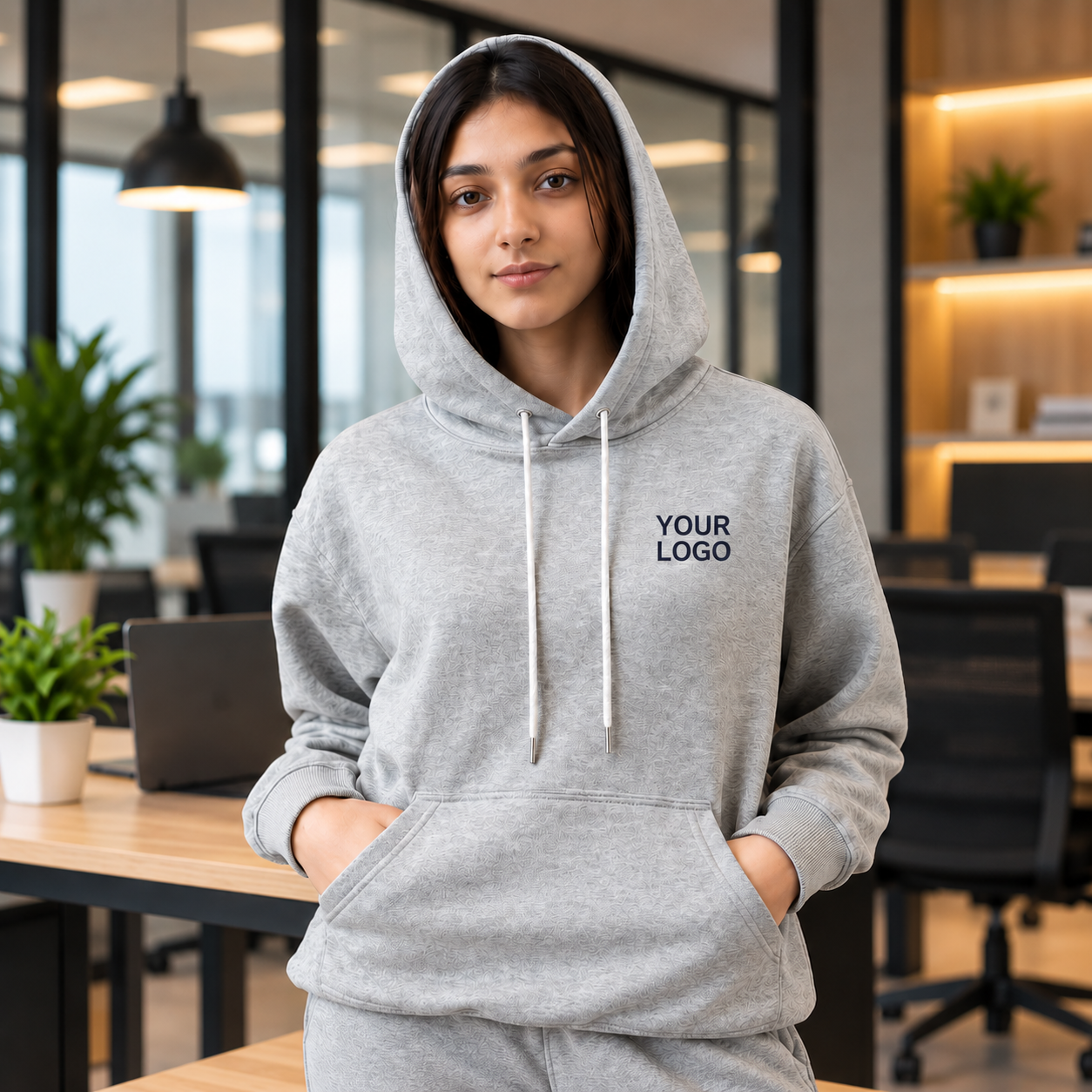 Light Grey Corporate Pullover Hoodie – Custom Logo Hooded Sweatshirt