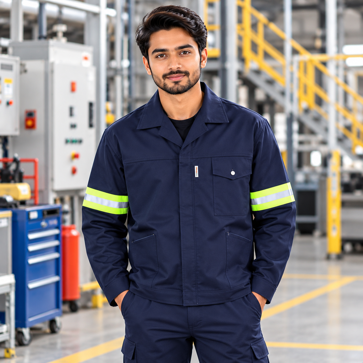 Navy Blue Industrial Safety Jacket – High Visibility Reflective Workwear Jacket