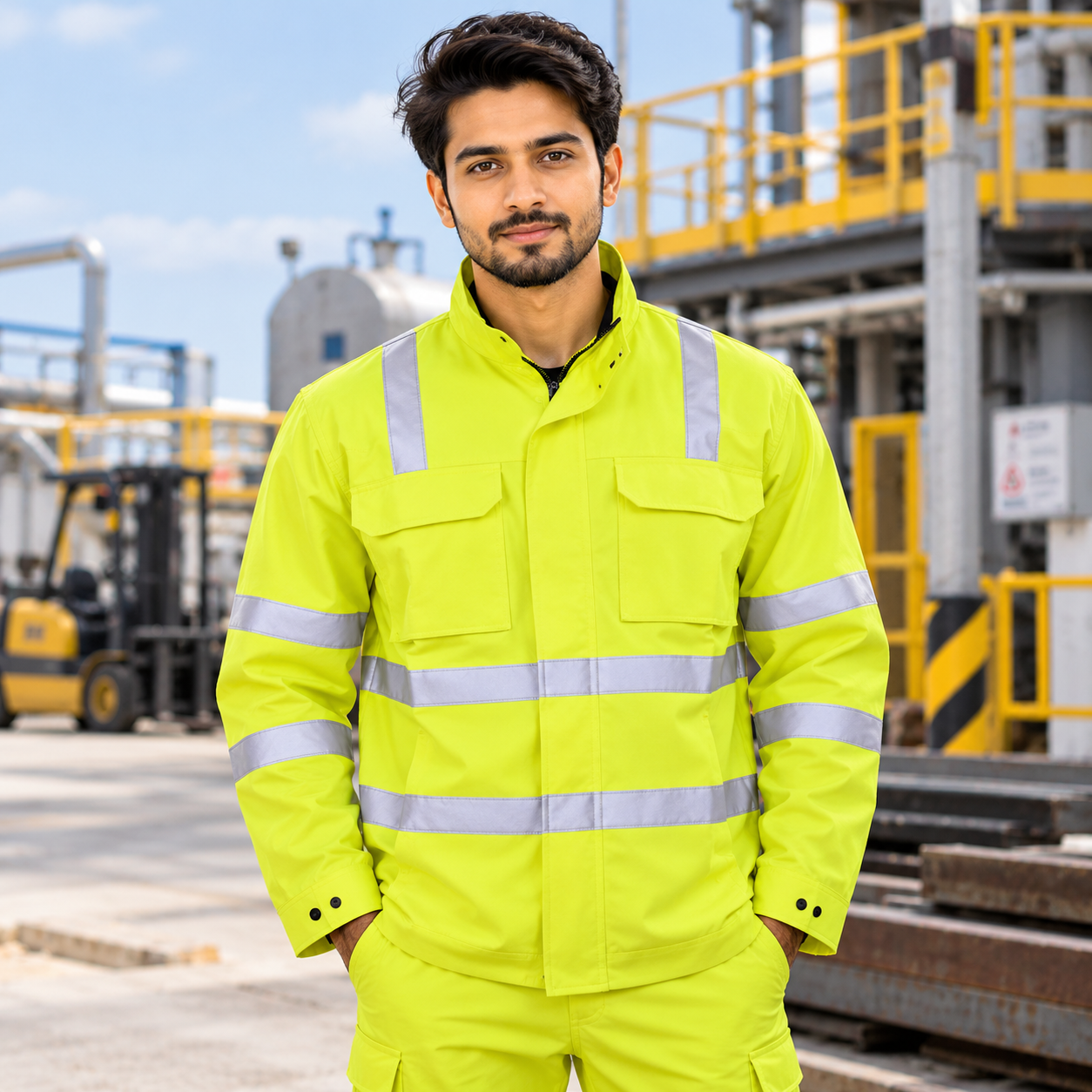Fluorescent Yellow High Visibility Industrial Safety Jacket – Reflective Workwear Jacket